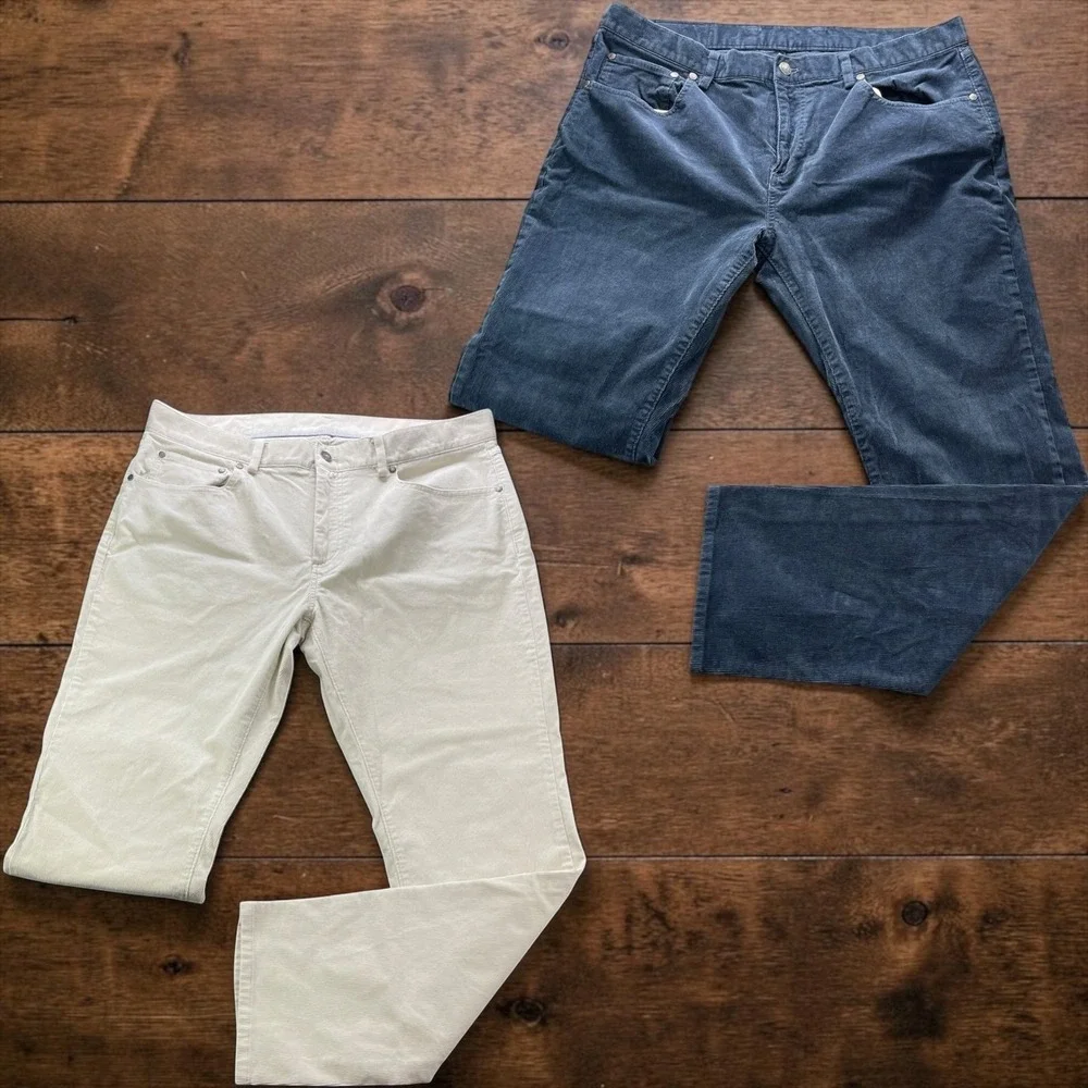 Bundle 2 Brooks Brothers Slim Fit Corduroy Pants Blue Cream Mens 38x30 Stretch